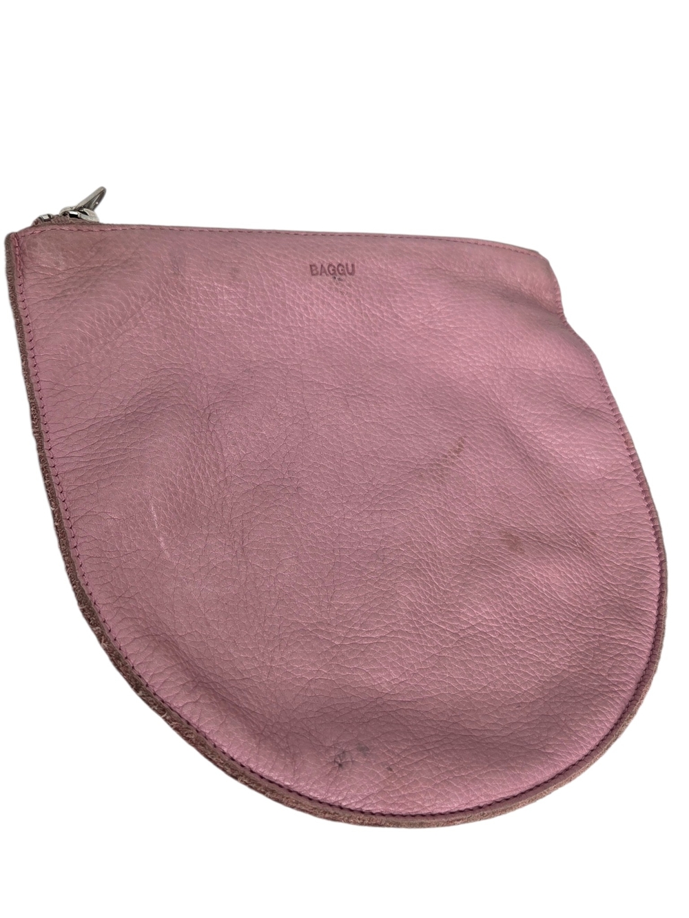 BAGGU Pink Leather Large U Pouch